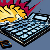 an exploding calculator, pop-art style
