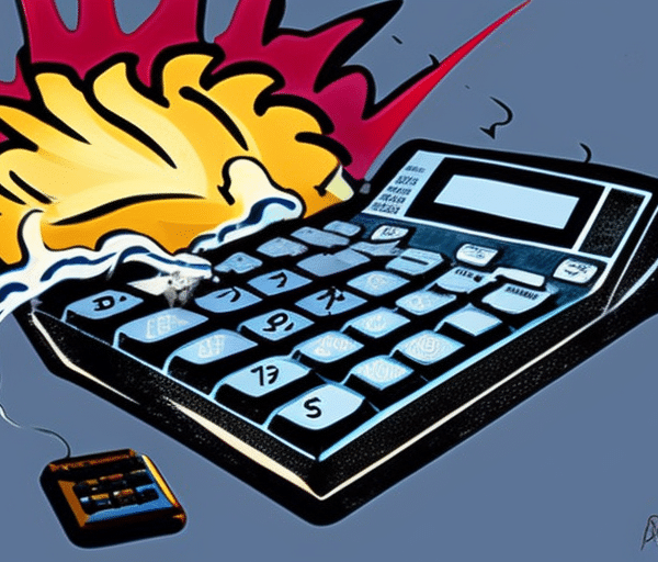 an exploding calculator, pop-art style
