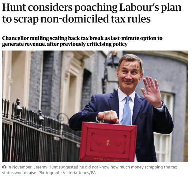 Guardian headline that Hunt is considering abolishing non-dom rules