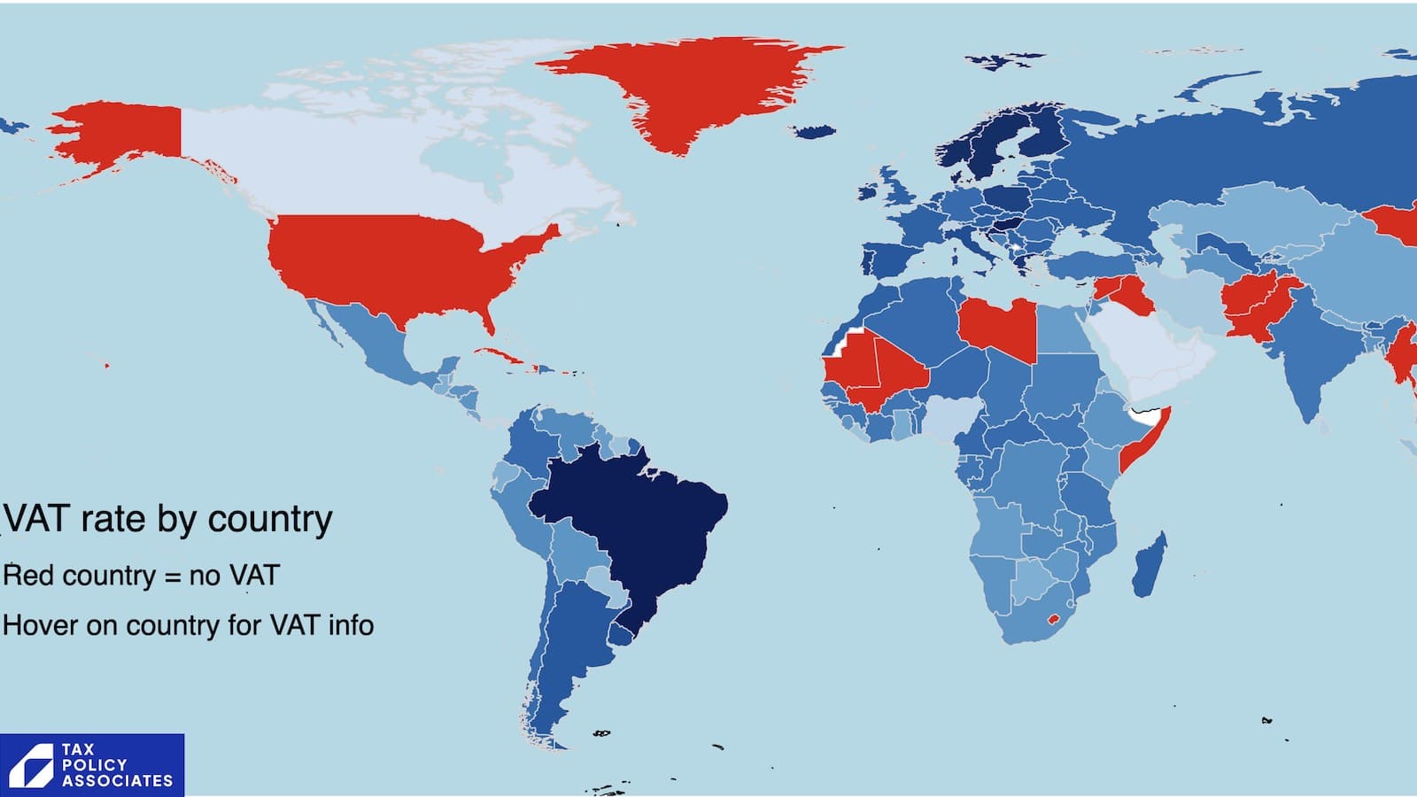 map of the world showing that all developed countries except the US have a VAT
