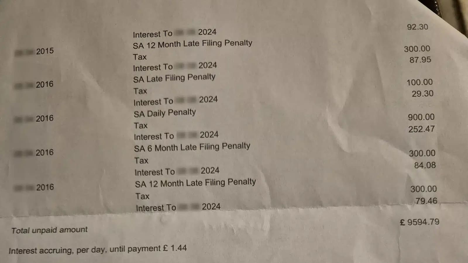 a bill from HMRC sent to Andrea for almost £9,594.79. Andrea never owed HMRC any tax.