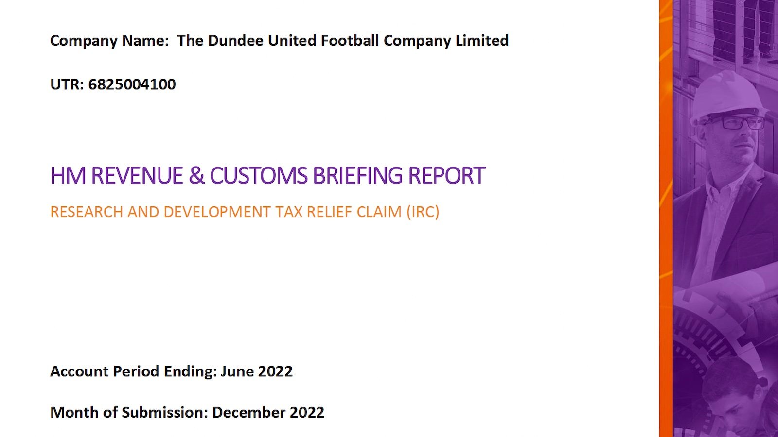 R&D tax claim by ZLX for Dundee United