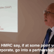 Tony Gimple saying "It's why HMRC say, if at some point you want to incorporate, go into a partnership first."