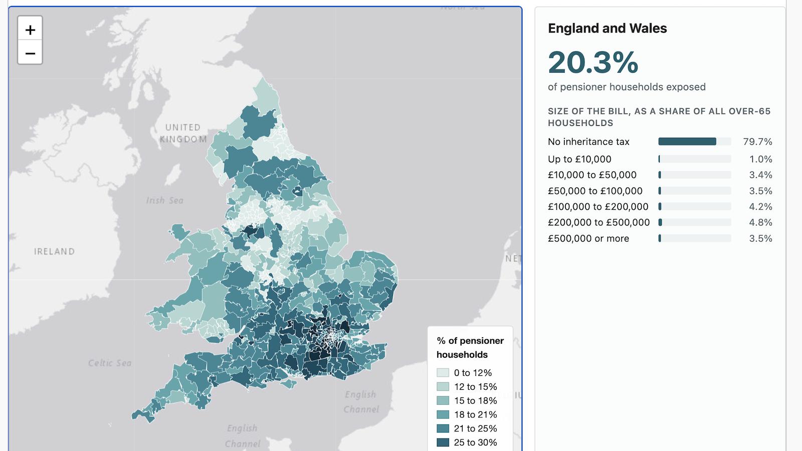 Model showing number of pensioner households potentially impacted by inheritance tax
