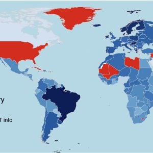 map of the world showing that all developed countries except the US have a VAT